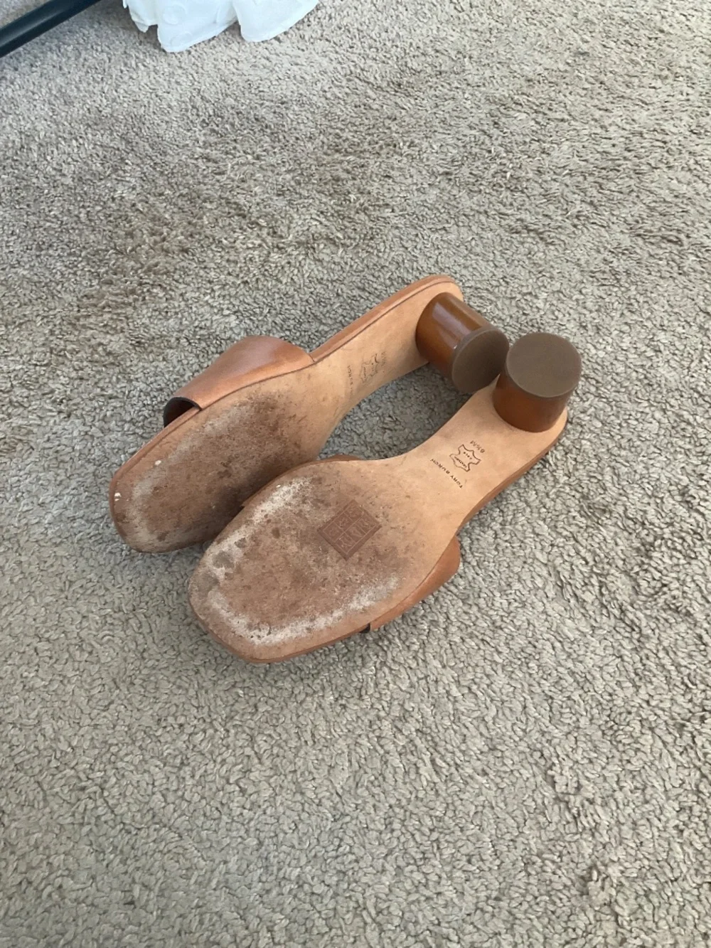 Tory Burch Tan Leather Slide Sandals with Logo Heel